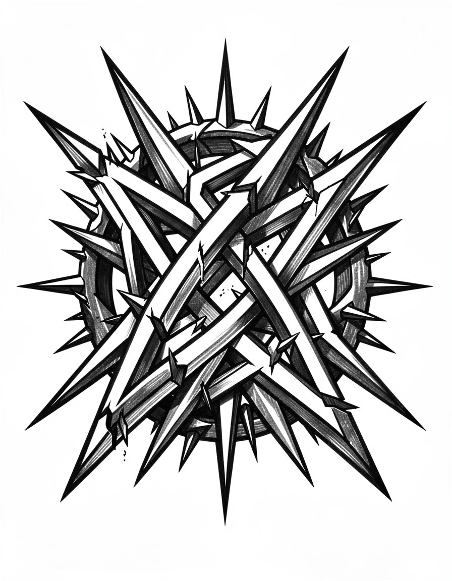 Bold Black and White Abstract Sharp-Edged Emblem Marker Style Logo Design