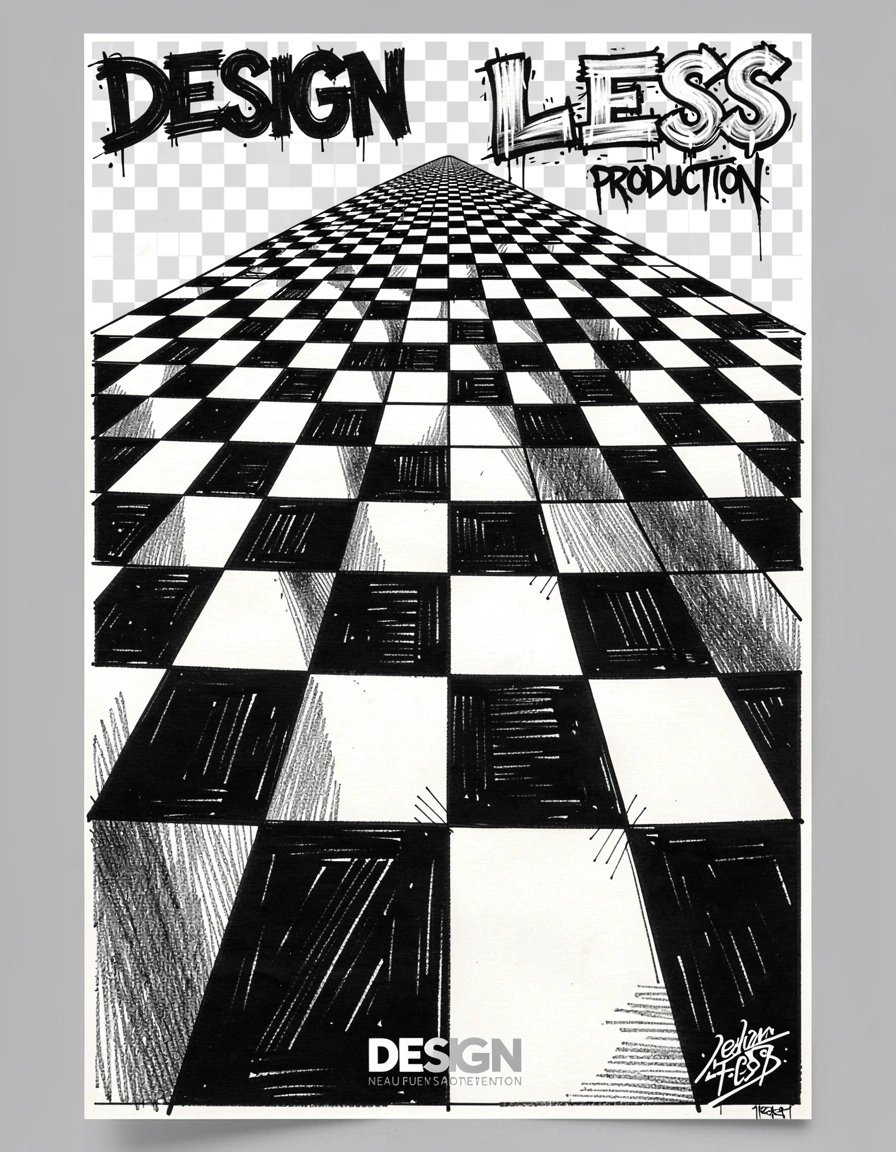 Dynamic Black and White Checkerboard 3D Optical Illusion Sticker and Poster Design