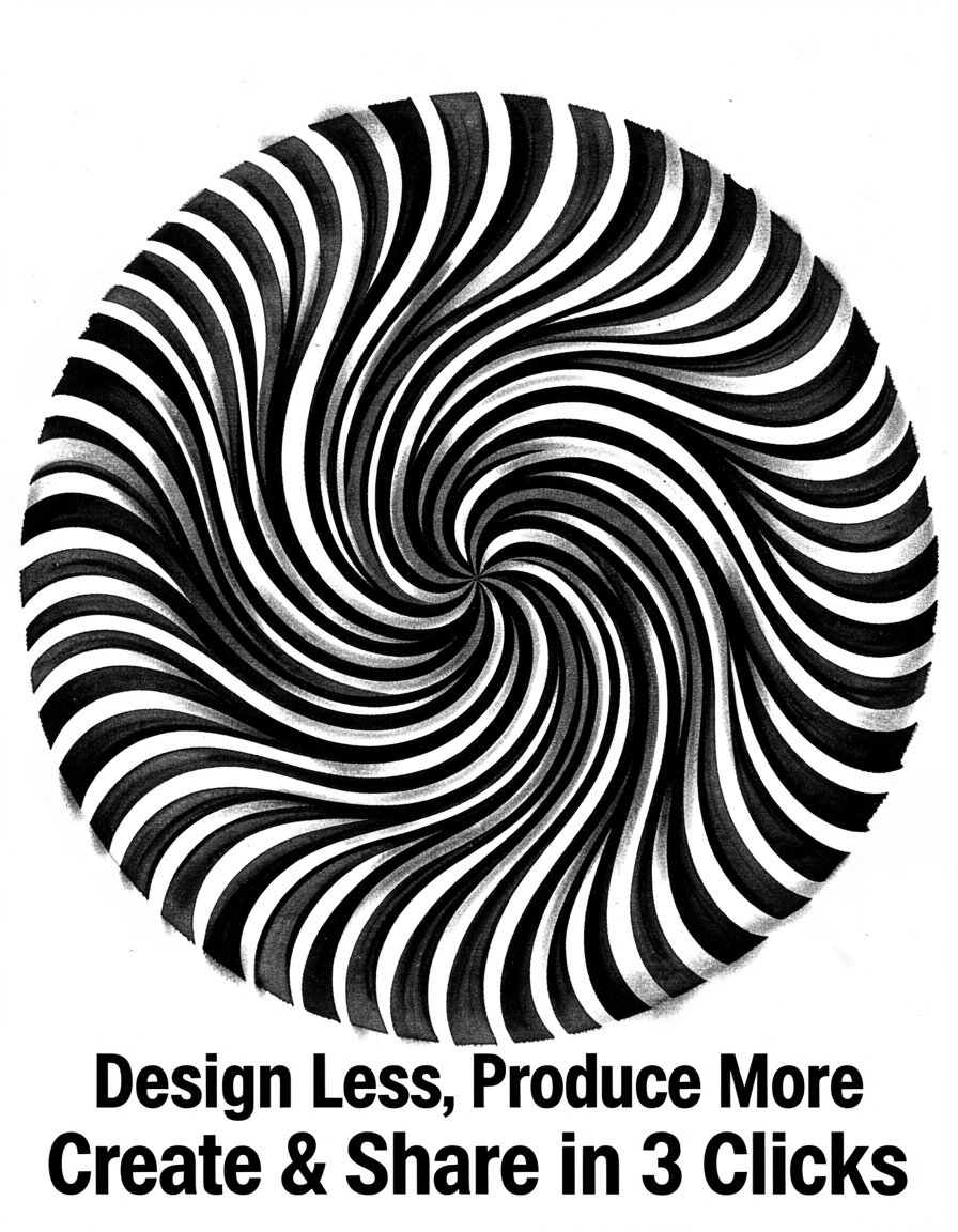 Dynamic Black and White Optical Illusion Sticker Design with Twisted Spiral Patterns