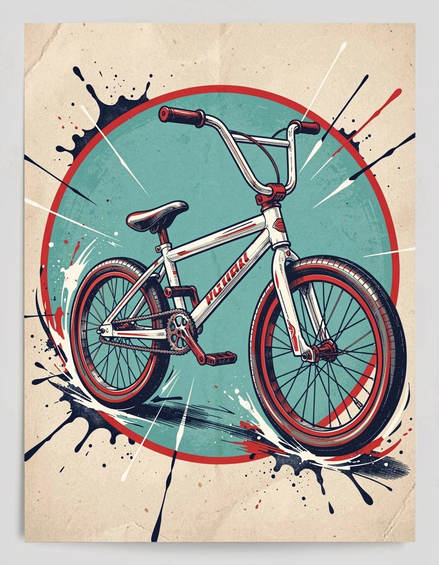 Dynamic BMX Bicycle Illustration in Vibrant Pop Art Style for Stickers and Posters