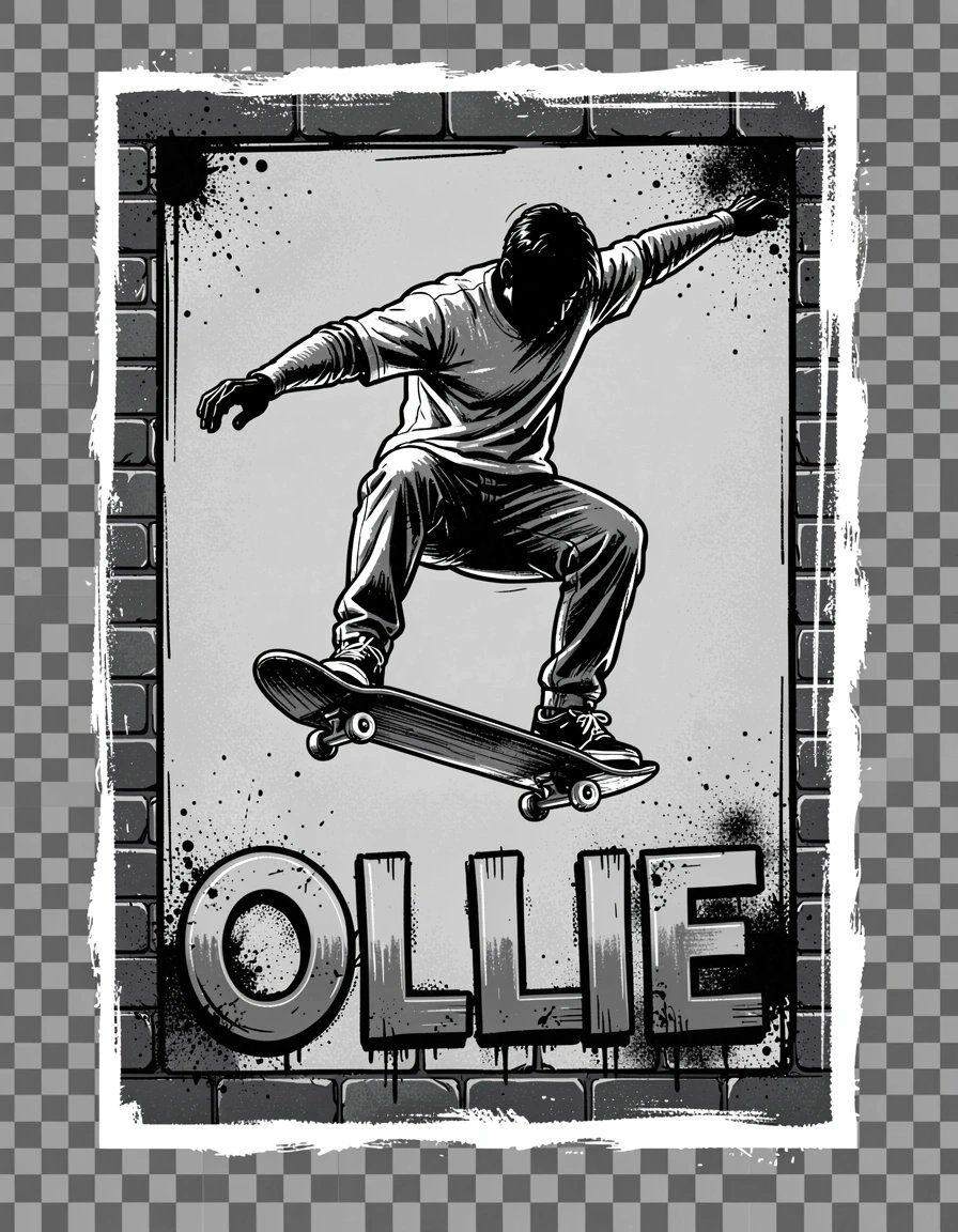 Dynamic Pop Art Skateboarder Ollie Silhouette Banner with Urban Brick Frame