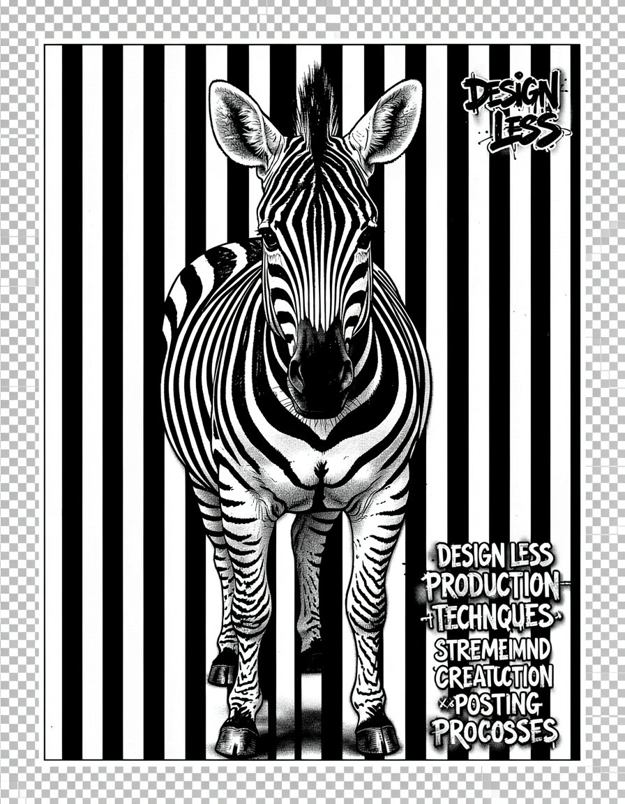 Highly Detailed Pop Art Zebra Banner with Optical Illusion Black and White Stripes