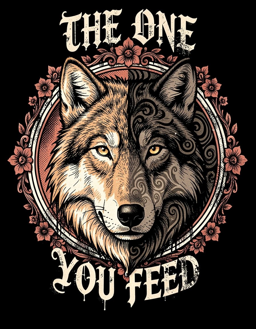 Monochromatic Pop Art Wolf Banner with Gothic Typography for Symbolic Sticker and Print Design