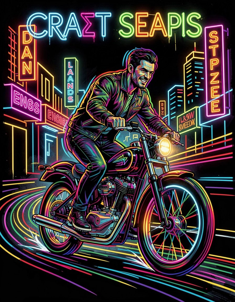 Vibrant Neon Pop Art Biker Banner with Dynamic Expressive Linework