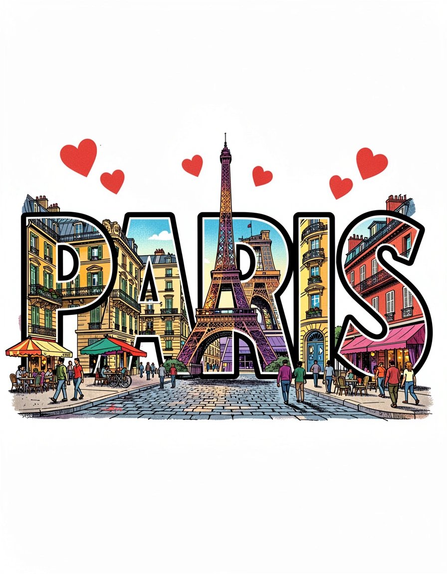 Vibrant Pop Art Paris Banner Featuring Iconic Buildings and Eiffel Tower