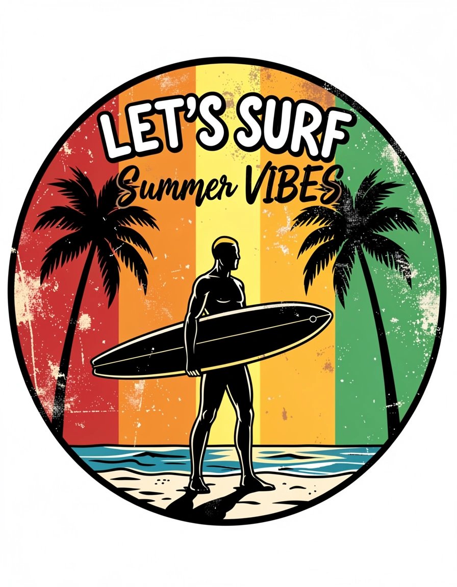 Vibrant Pop Art Surfer Banner with Bold Typography and Distressed Texture