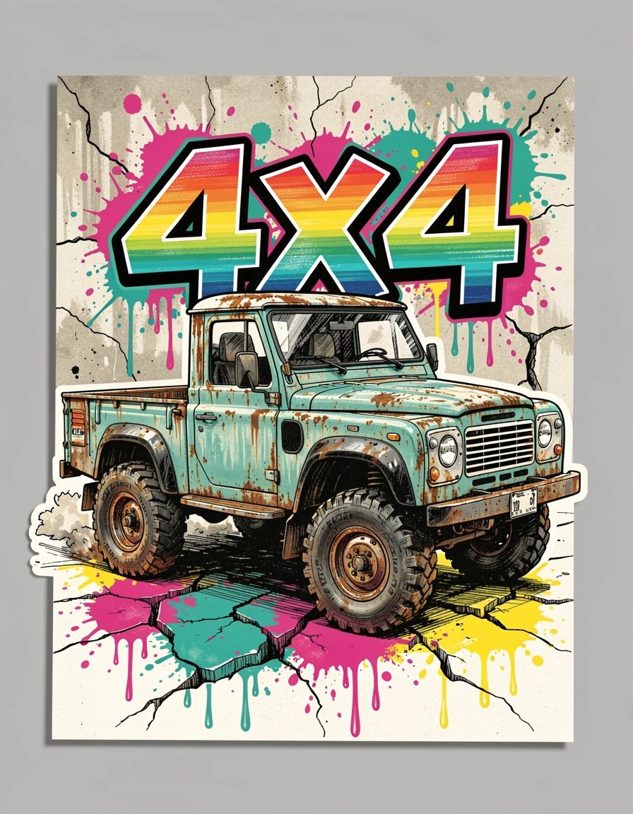Vintage 4x4 Truck Graffiti Sticker Design Urban Street Art Poster