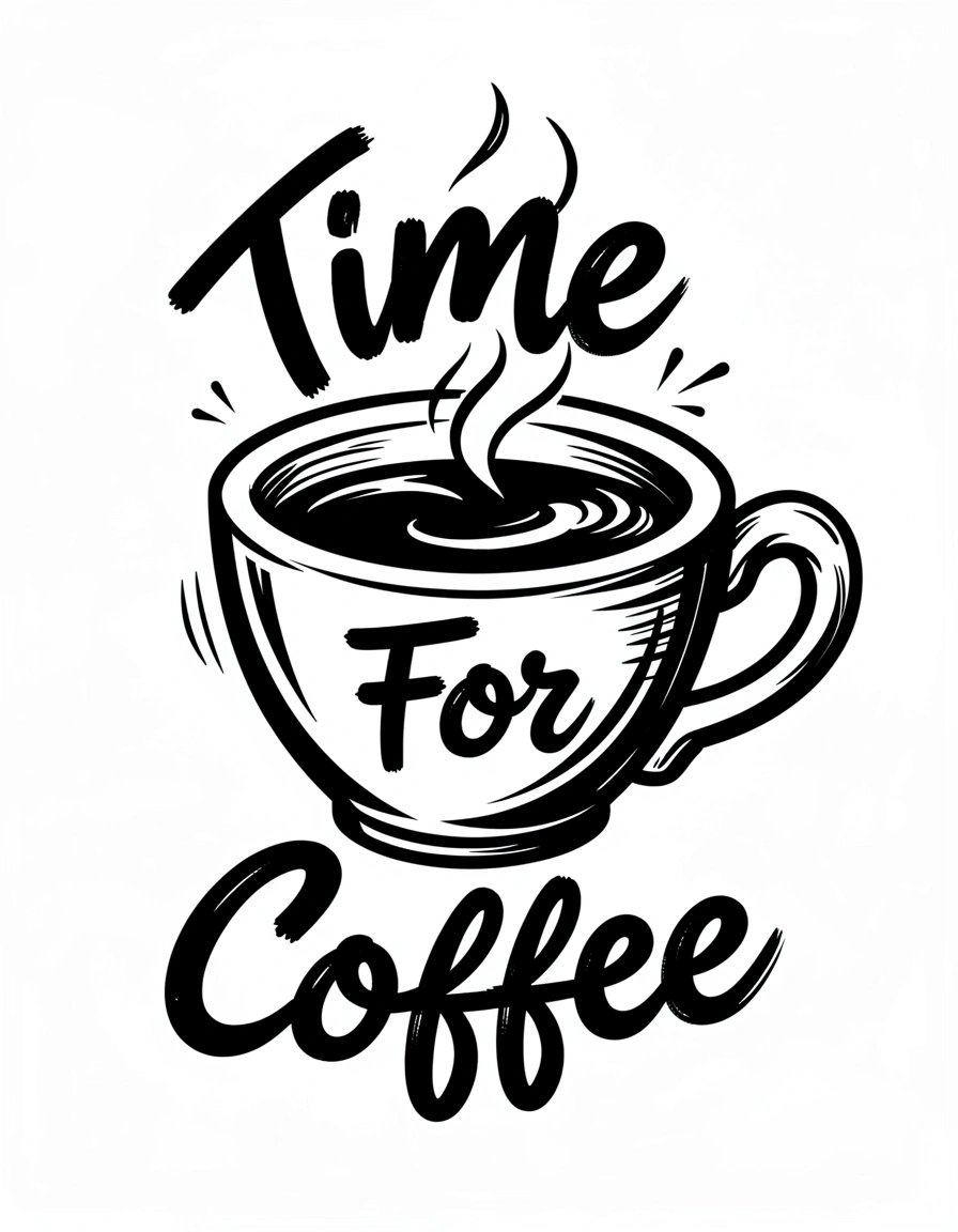 Bold Black and White Pop Art Coffee Cup Banner with Playful Typography for Visual Branding