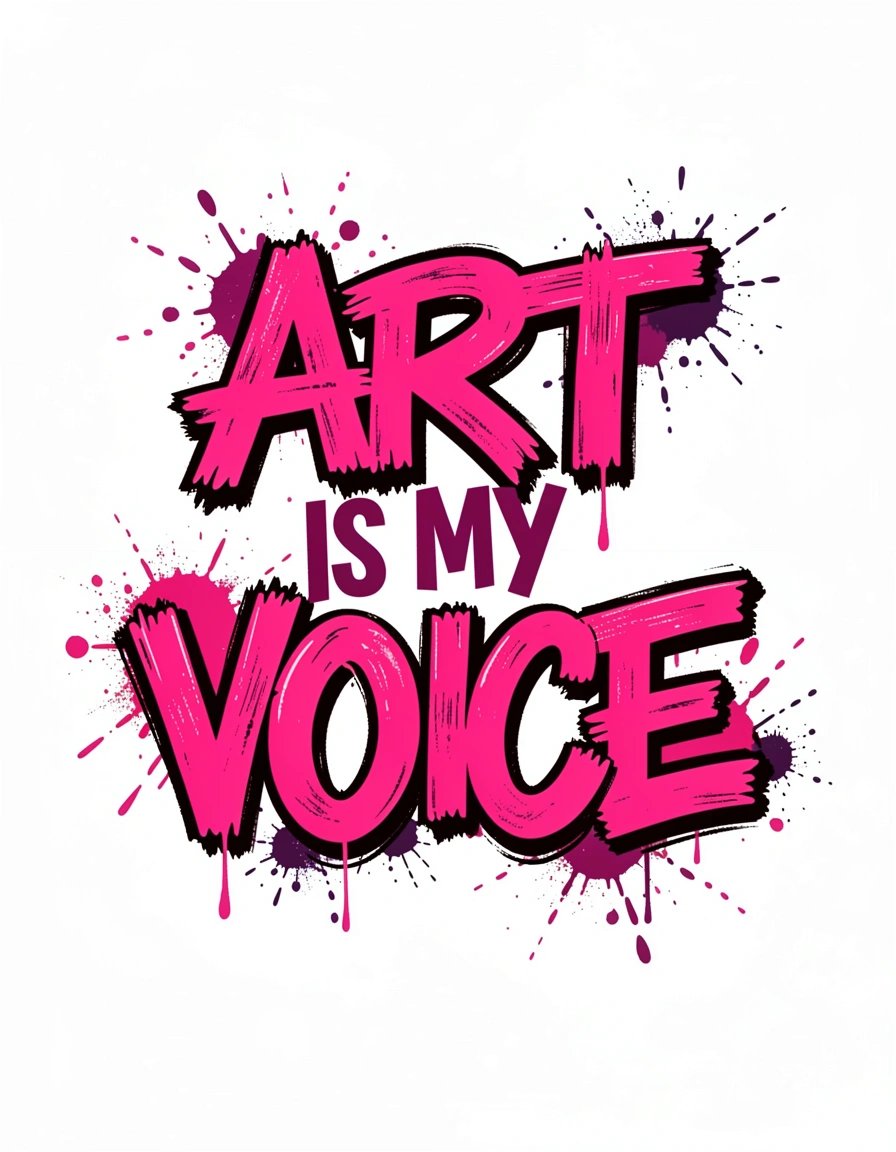 Bold Pop Art Banner with Graffiti Style ART is MY VOICE Typography and Dynamic Paint Splatter