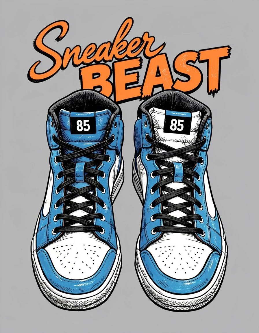 Bold Vibrant High-Top Sneakers Marker-Illustrative Graphic With Sneaker BEAST Typography
