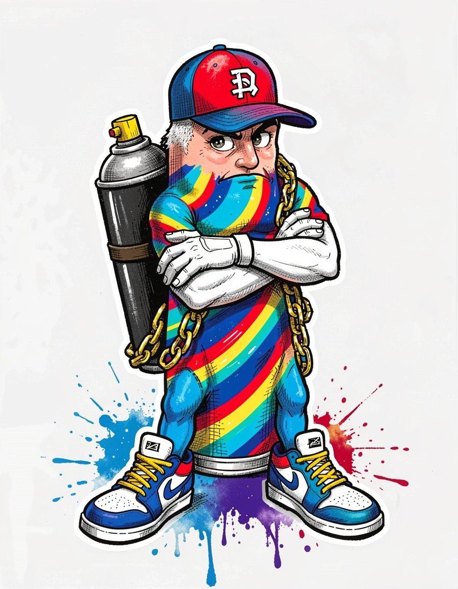 Dynamic Pop Art Spray Paint Can Character Banner with Urban Street Style