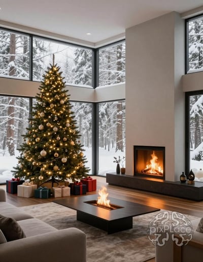 Cozy Modern Living Room with Christmas Decor