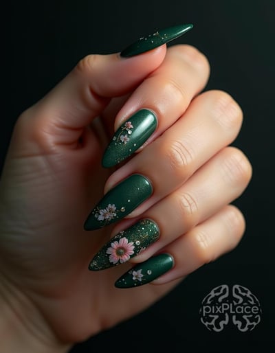 Emerald Floral Nail Art