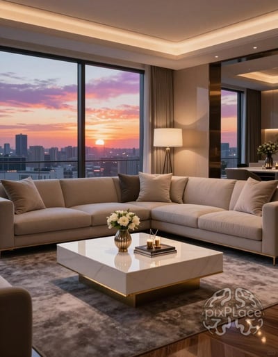Luxury Living Room with City View