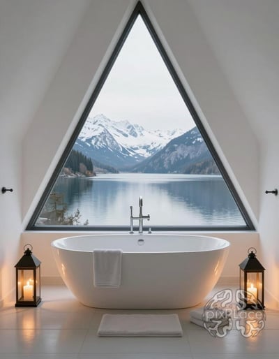 Serene Lakeside Bathroom Retreat