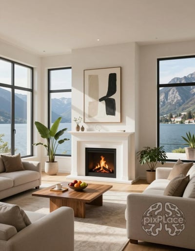 Serene Lakeside Living Room