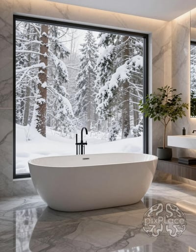 Serene Snowy Bathroom Oasis
