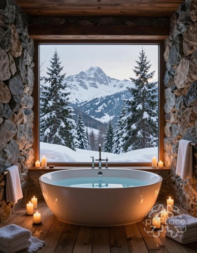 Serene Snowy Mountain Bathroom