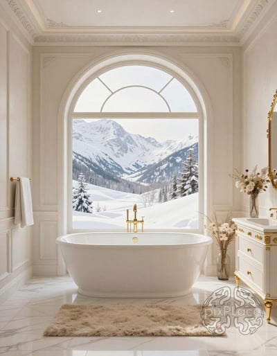Serene Snowy Mountain Bathroom