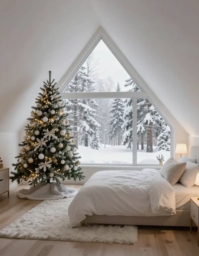 Cozy Attic Bedroom with Christmas Tree