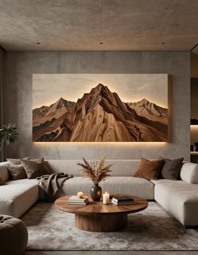 Cozy Modern Living Room with Mountain Art
