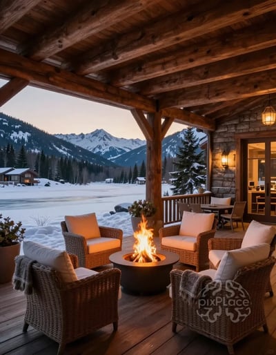 Cozy Mountain Lodge Patio