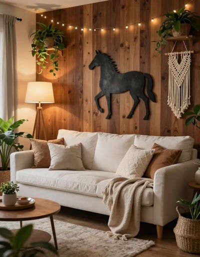Cozy Rustic Living Room with Horse Silhouette