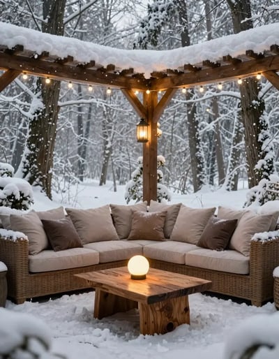 Cozy Snowy Pergola Seating Area