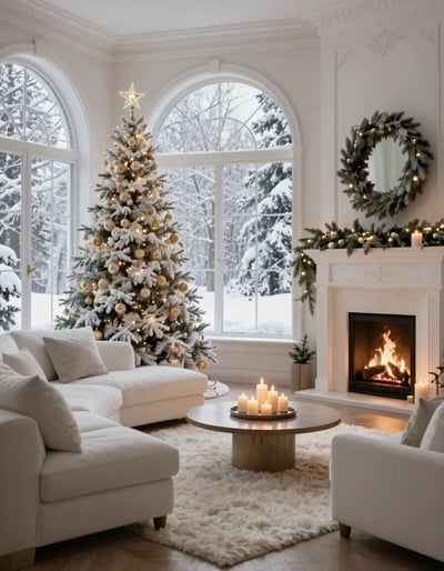 Cozy Winter Living Room with Christmas Tree