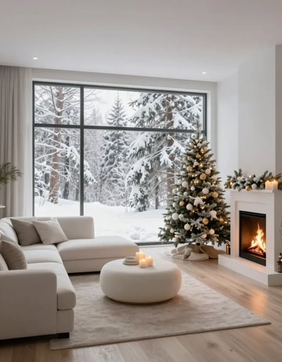 Cozy Winter Living Room with Christmas Tree