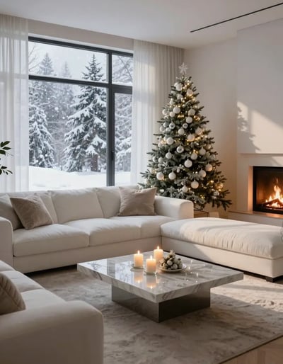 Cozy Winter Living Room with Christmas Tree