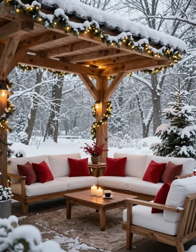 Cozy Winter Pergola Seating Area