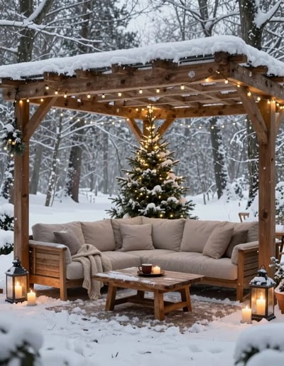 Cozy Winter Wonderland Outdoor Living Space