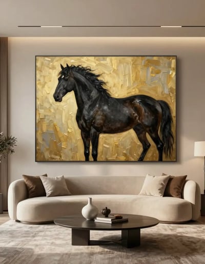 Elegant Living Room with Abstract Horse Painting