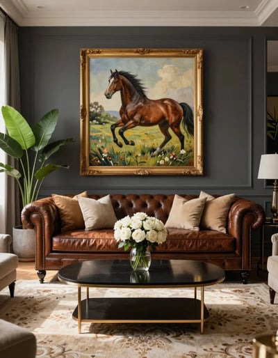 Elegant Living Room with Equine Art