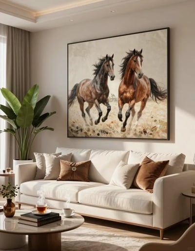Elegant Living Room with Equine Artwork