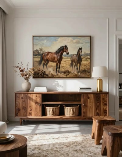 Elegant Living Room with Horse Landscape Painting