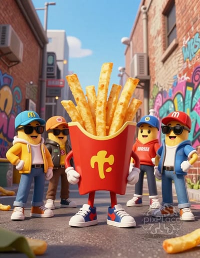 French Fries Gang with Ketchup Friend