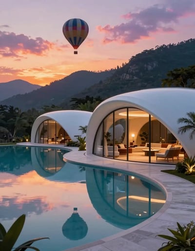 Futuristic Dome-Shaped Resort at Dusk