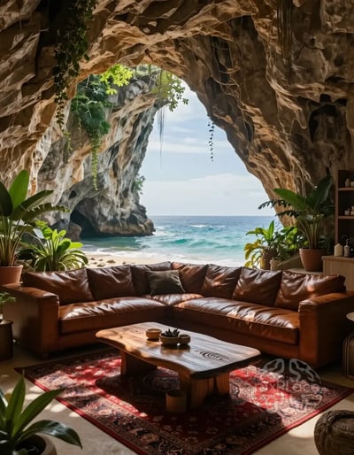 Luxurious Cave Living Room by the Ocean