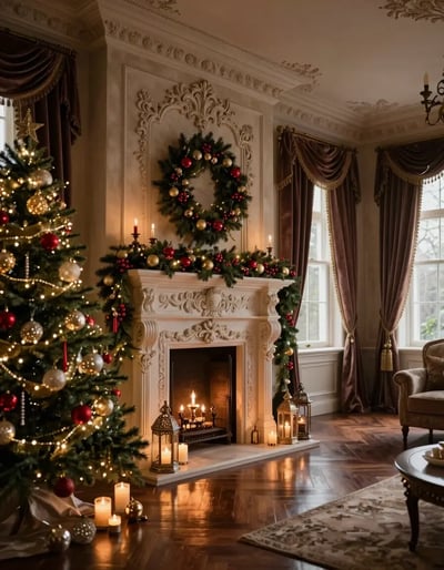 Luxurious Christmas by the Fireplace