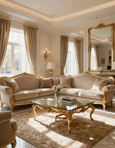 Luxurious Living Room with Beige and Gold Color Scheme