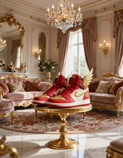 Luxurious Living Room with Ornate Sneaker Display