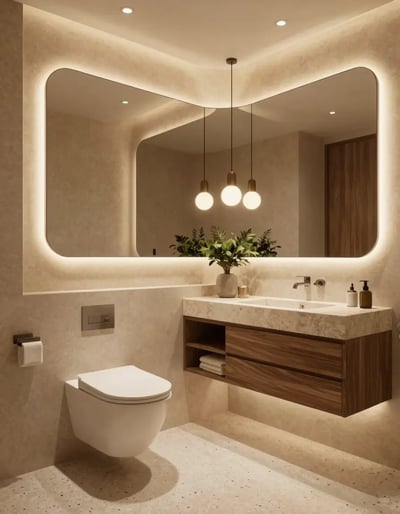 Luxurious Modern Bathroom with Curved Wall and LED Lighting