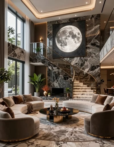 Luxurious Modern Living Room with Grand Staircase