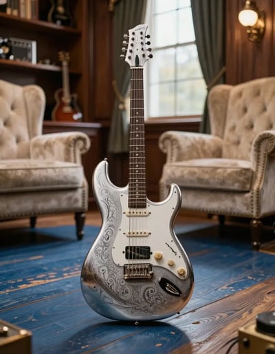 Luxurious Music Room with Engraved Electric Guitar