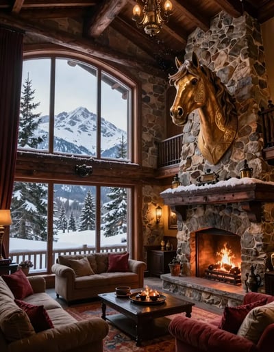 Luxurious Snow-Covered Mountain Lodge Interior