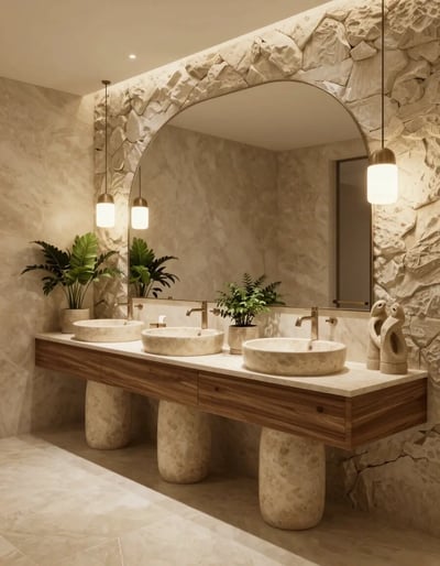 Luxurious Stone Bathroom with Wooden Vanity