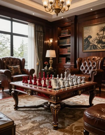 Luxurious Study with Ornate Chessboard