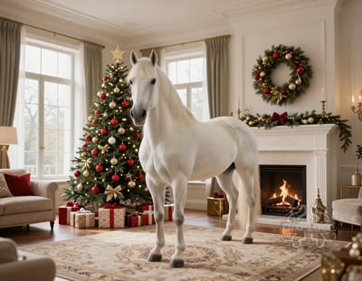 Luxury Christmas Living Room with White Horse